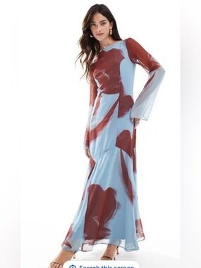 ASOS Blue and Burgundy Floral-Print  Godet Hem Maxi Dress